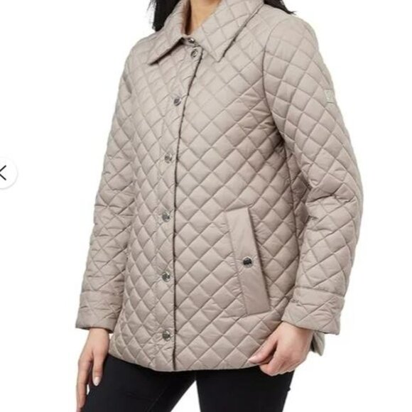 Anne Klein Women's Side Slit Puffer Quilt Jacket Snap Button Tan (Beige) M or XL - Picture 3 of 15